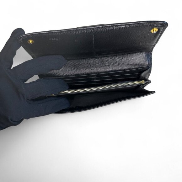 Prada Women's Long Saffiano Black Leather Bifold Ribbon Wallet - Picture 13 of 16